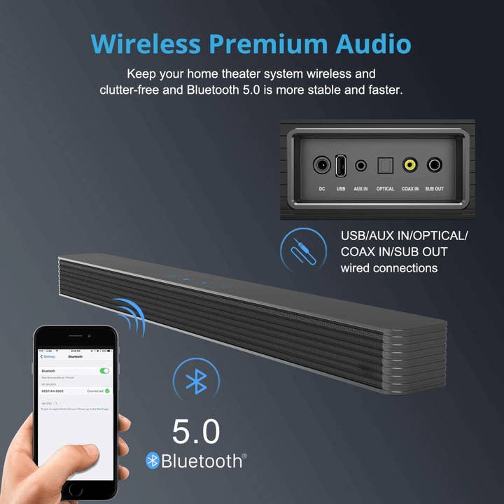 JupiterGear Home - Wholesale Speakers - Norcent KB2020 Black Mamba Series 32" Bluetooth Sound Bar5