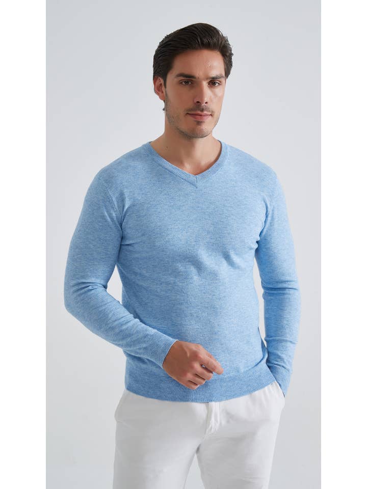 Yves Enzo - Wholesale Knit Sweater - Men's - Blue mottled V-neck sweater