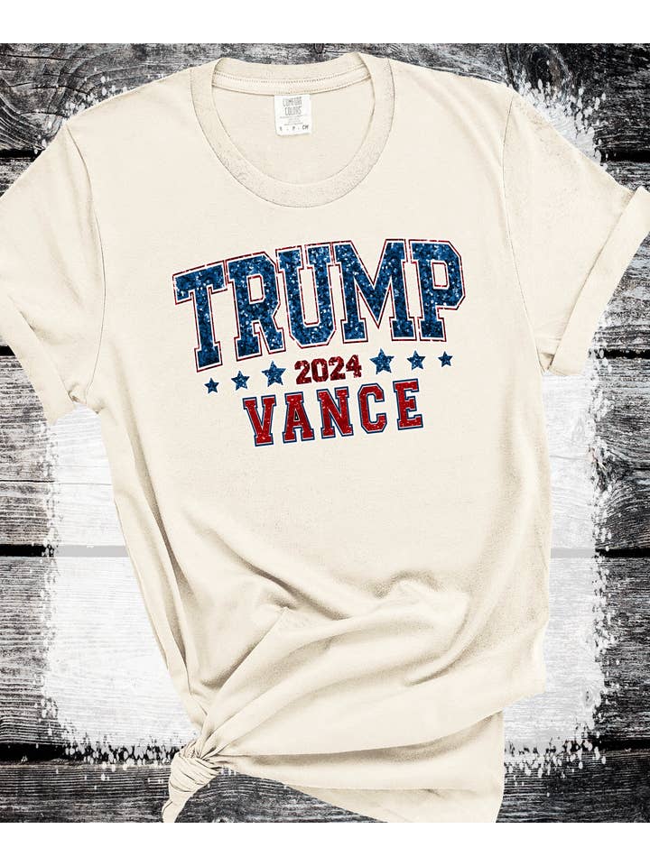 A Blessed Texas Mess Boutique - Wholesale Graphic Sweatshirt - Women's - Donald Trump JD Vance 2024 Faux Glitter President White Hous5