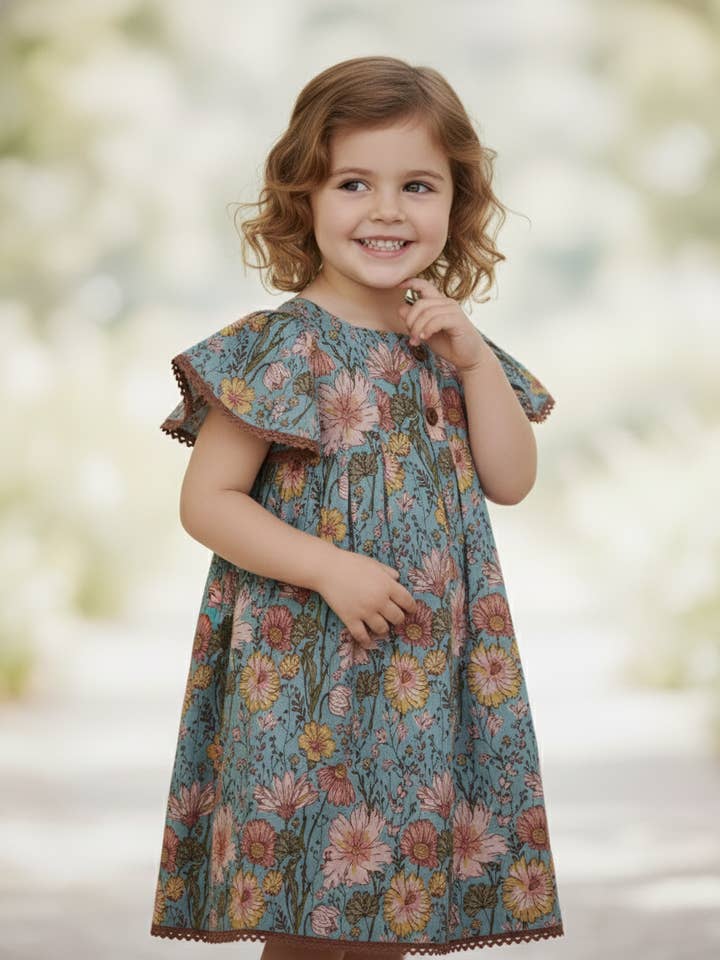 Samsara Dress: BLUE : Infant : Toddler : Tween for wholesale by Yo Baby
