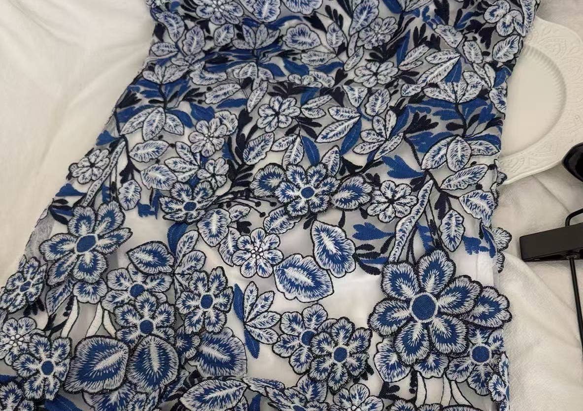 DR615 Lace Embroidery Short Tube Dress with Blue Contrast for wholesale on Faire4