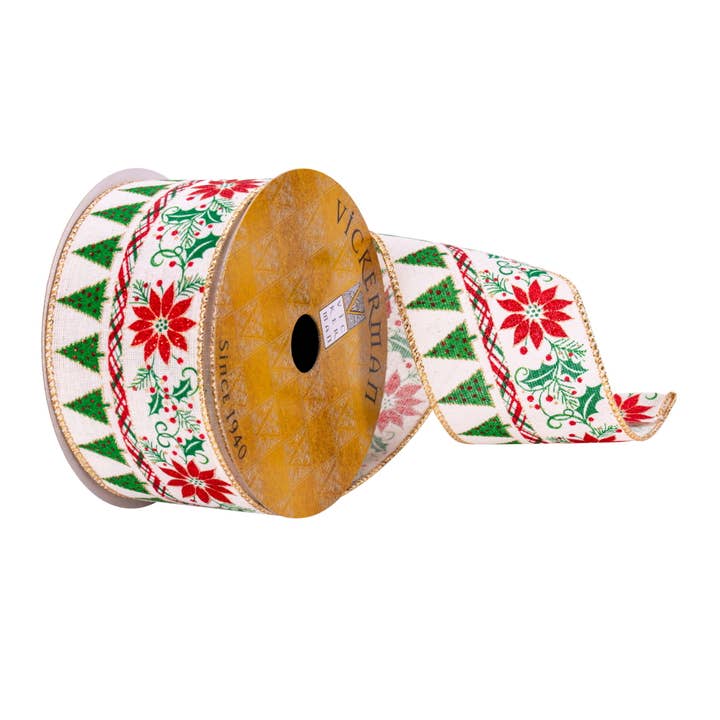 Vickerman 2.5"x10yd White Nordic Poinesttia Ribbon for wholesale on Faire