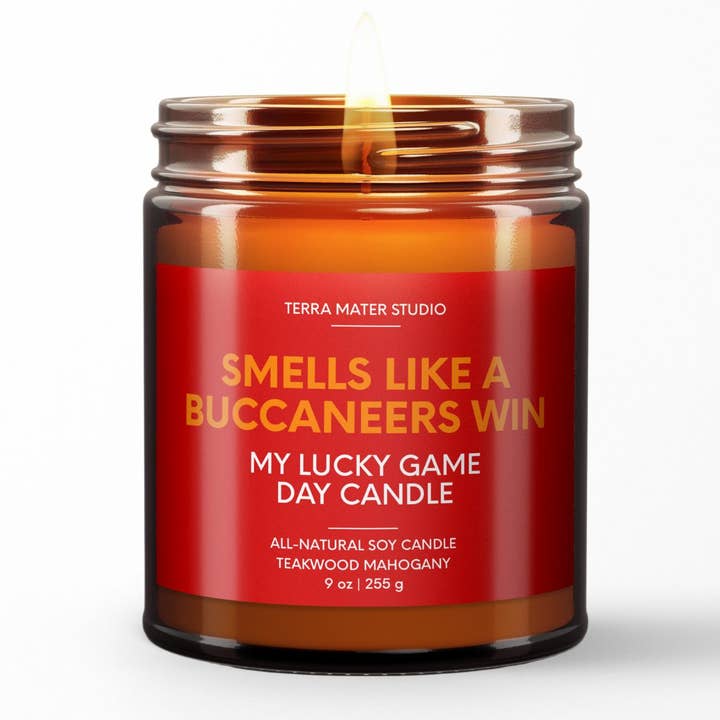 Smells Like A Buccaneers Win Candle | Buccaneers Merch for wholesale by Terra Mater Studio LLC