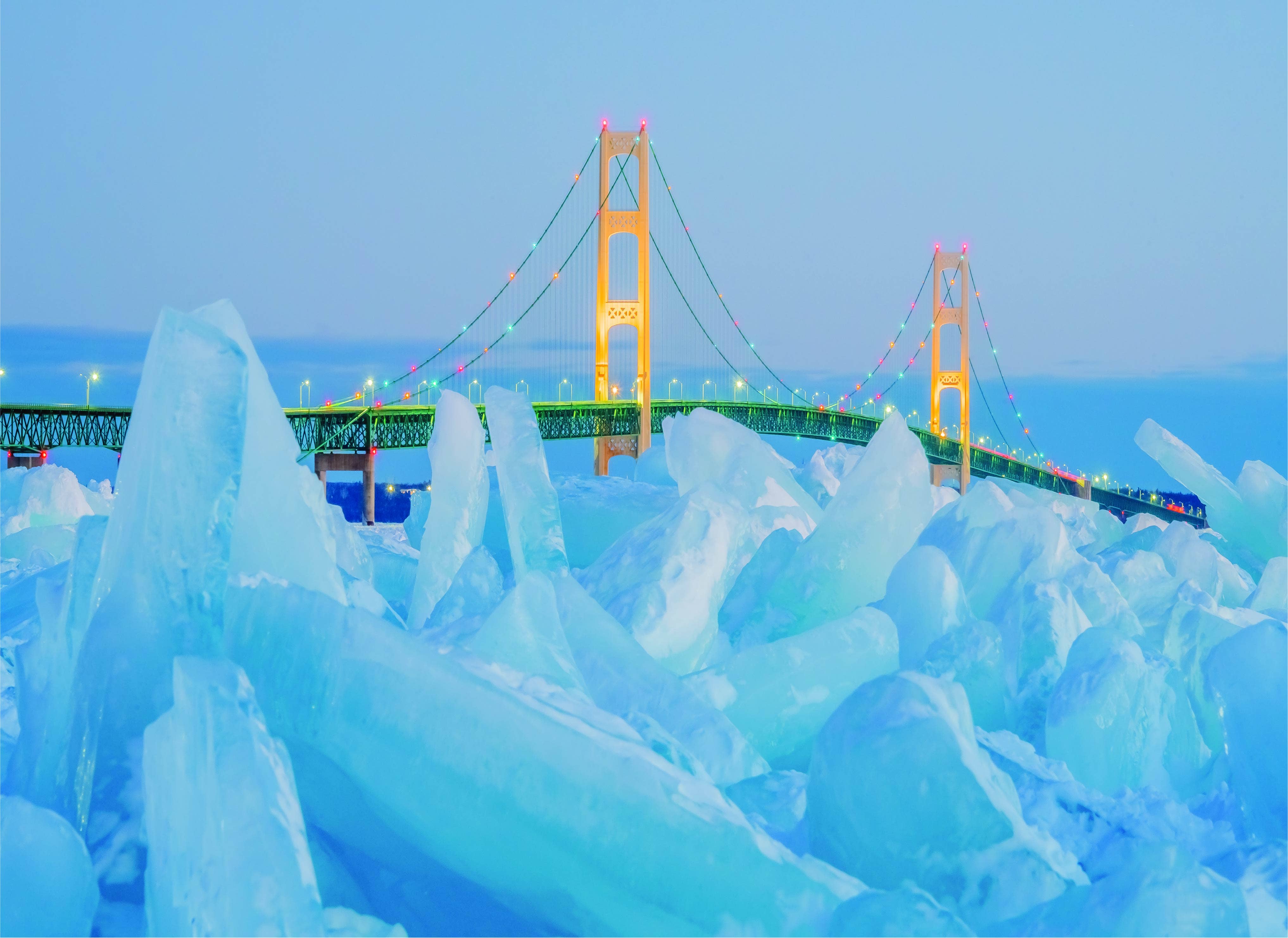 Phil Stagg Photography - Venta al por mayor Puzle - Adultos - Puzle Michigan de 1000 piezas con diseño de Blue Ice, Mackinac Bridge1