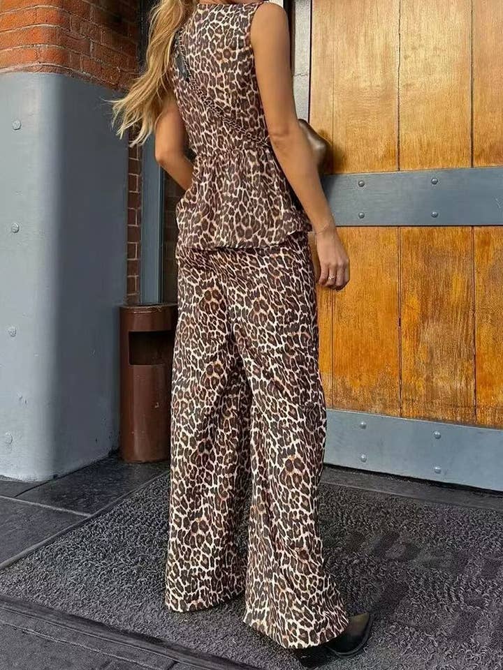 Leopard Print Vest and Wide-Leg Pants Set for wholesale on Faire12