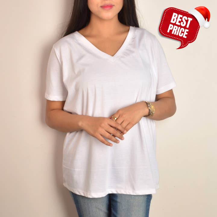 Women’s Cotton V-Neck Round Bottom Deep Neck Long T-shirts for wholesale by Styleinoutfit