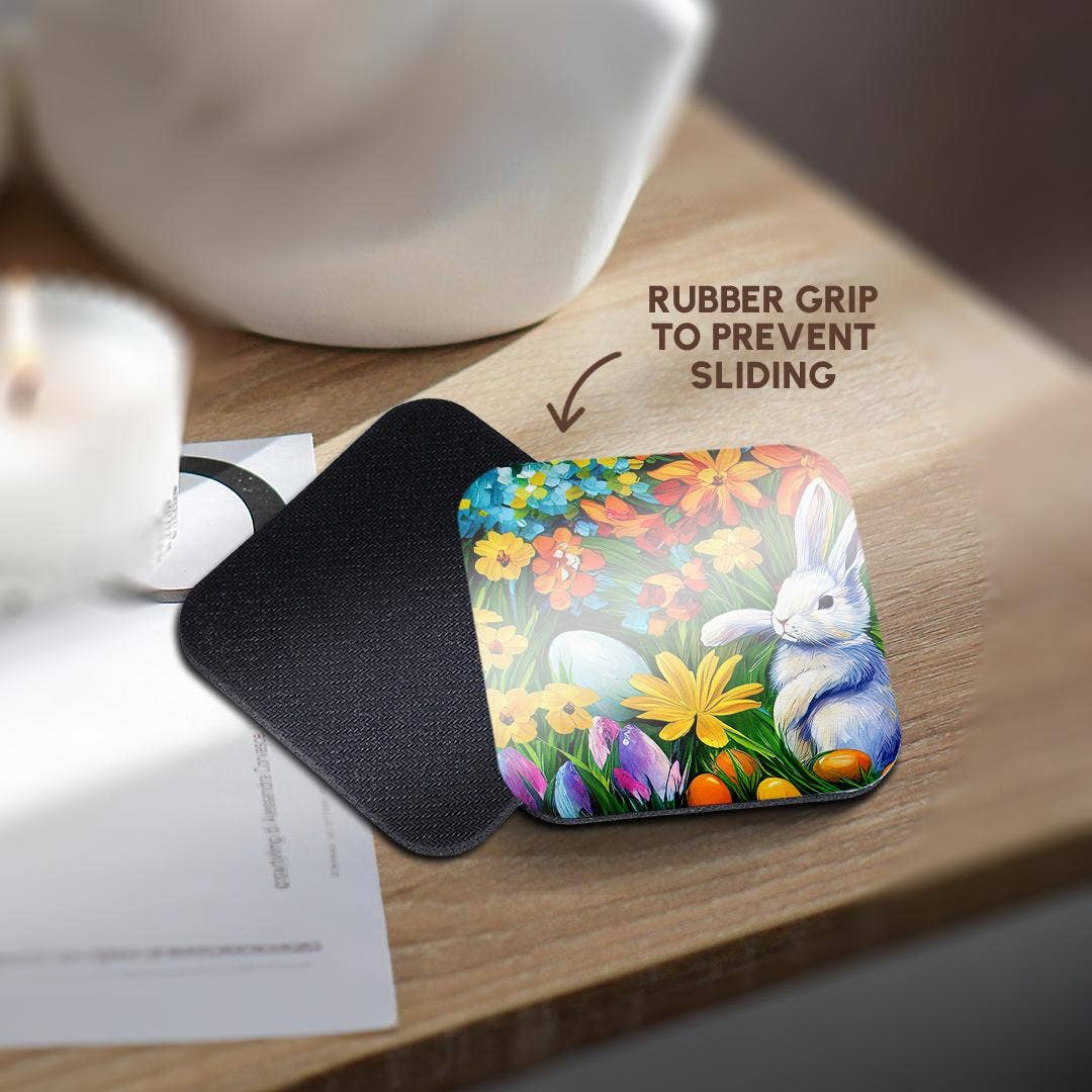 3dRose - Wholesale Coasters - 3dRose, White Easter bunny, eggs, flowers. The magic of the spring garden, Coaster10