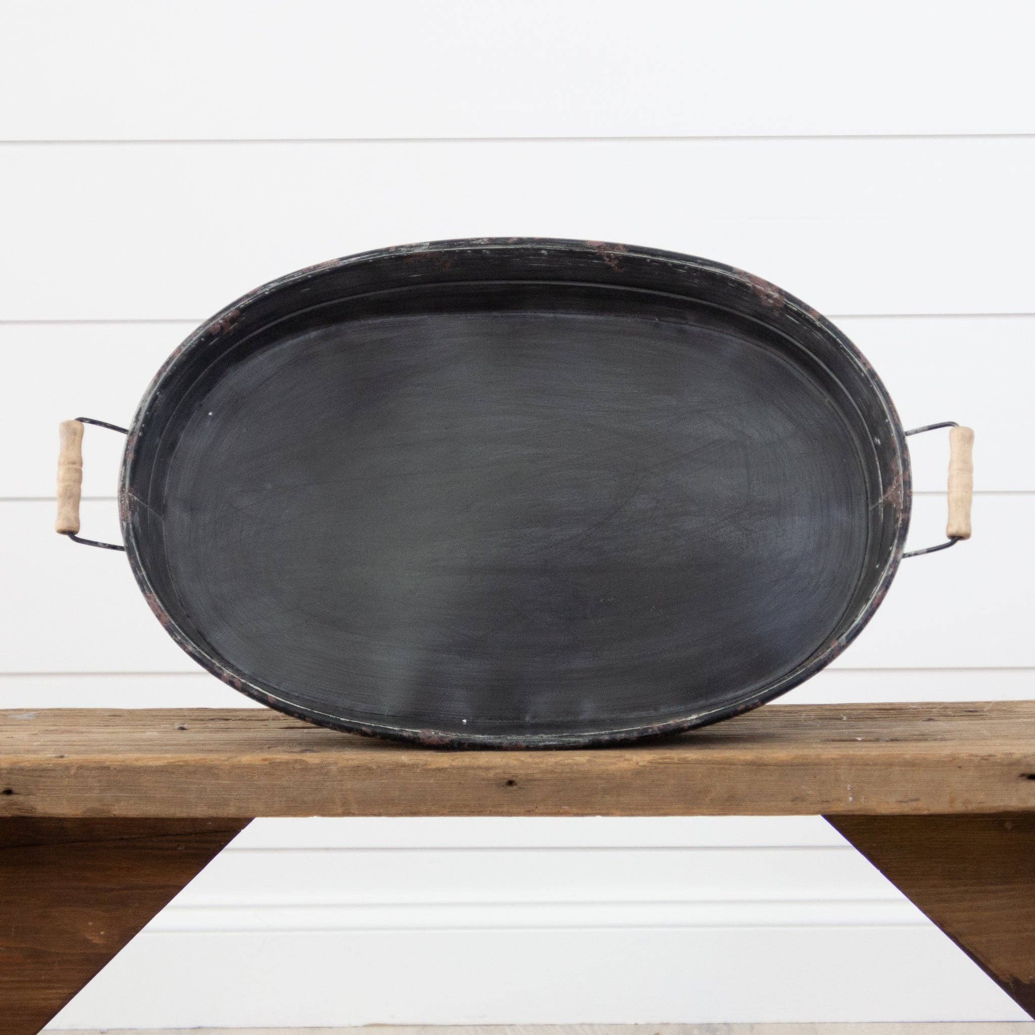 Audrey's Home & Gift - Wholesale Decorative Tray - Distressed Black Metal Tray With Handles (PC)1
