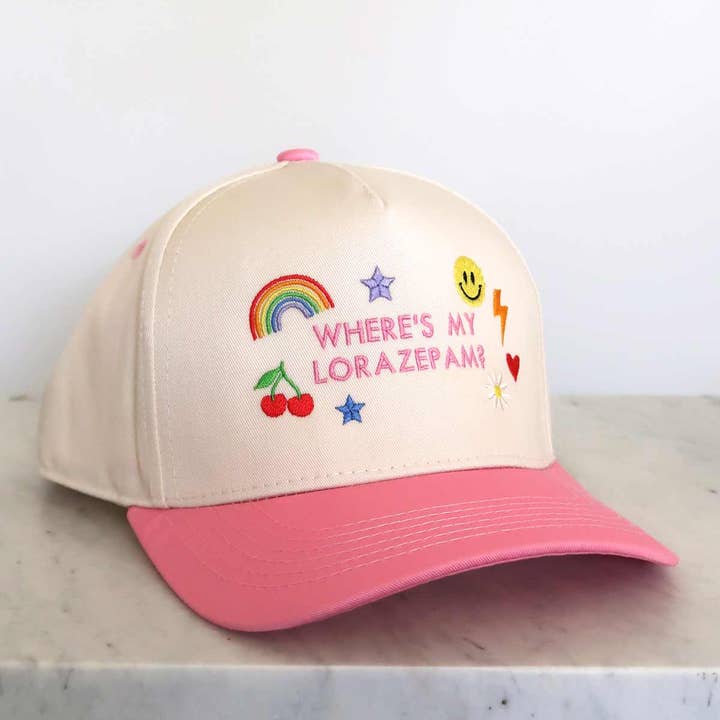 Sundrop - Wholesale Baseball Cap - Women's - Where's My Lorazepam White Lotus Embroidered Charm Hat Cap1