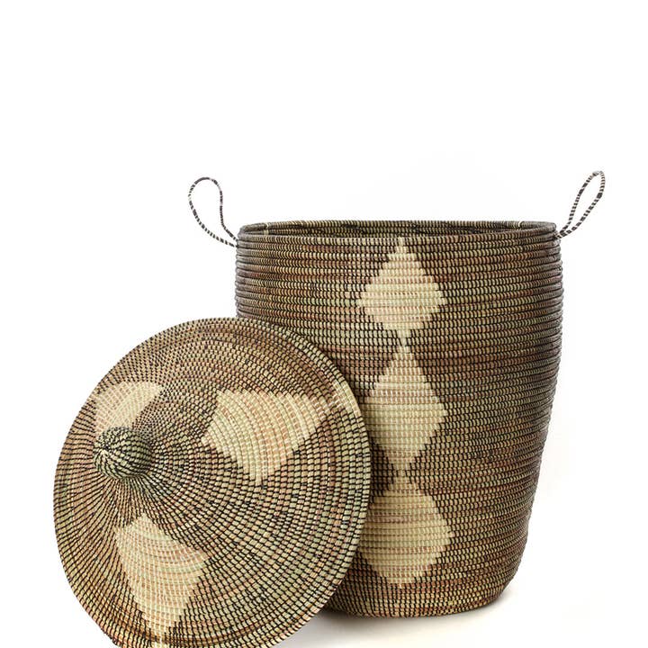 African Modern - Wholesale Basket - Set of Three Black and Beige Mixed Pattern Hampers2