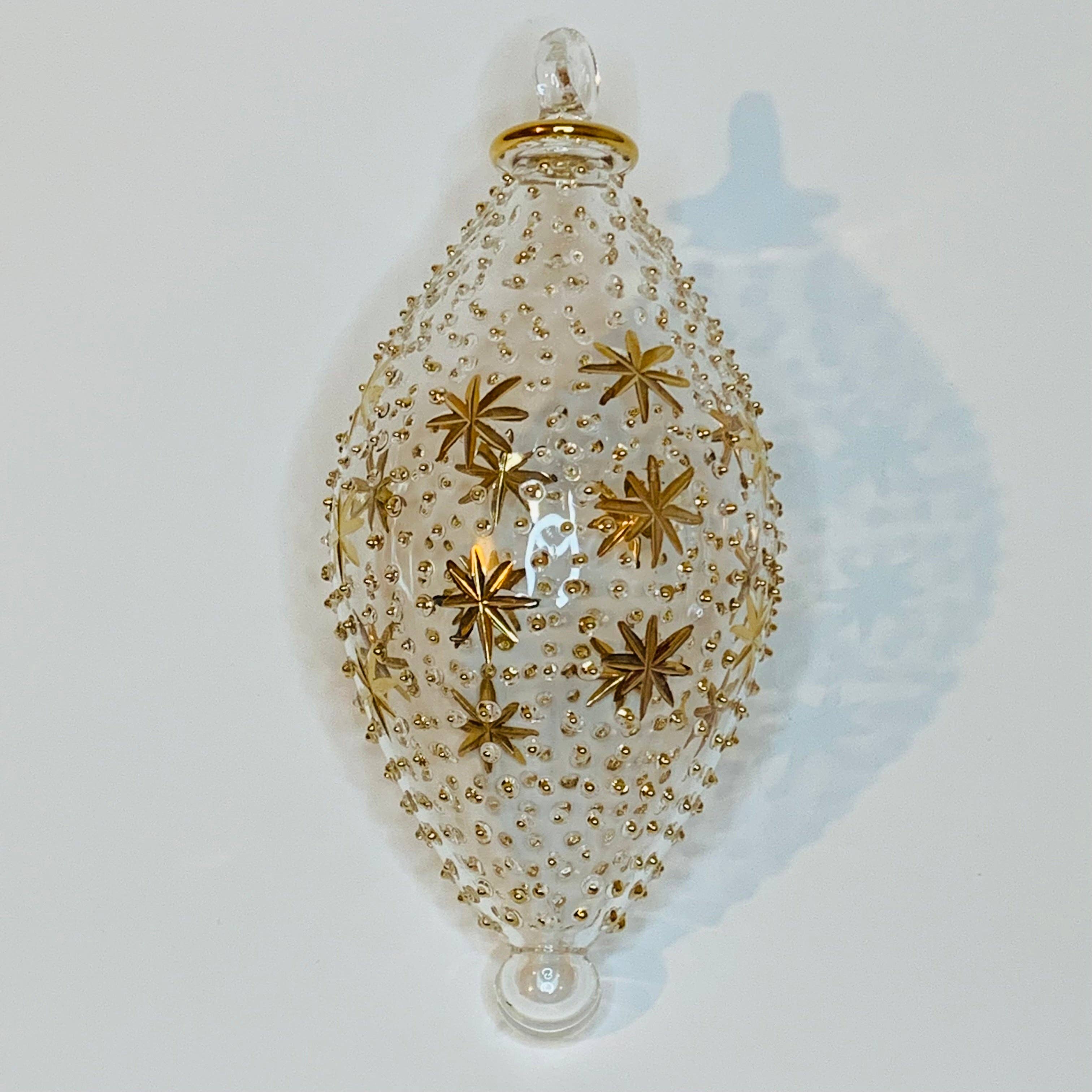 Dandarah – wholesale Ornament – Blown Glass Oval Ornament - Gold Stars & Dots1