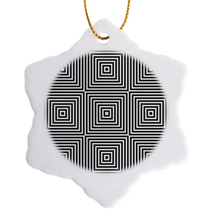 3dRose - Wholesale Ornament - 3dRose, Black and White Graphic Optical Illusion Squares, Ornament