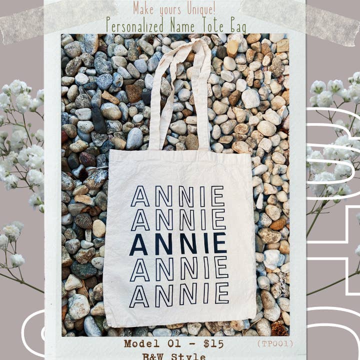 Personalized Name in a Tote Bag - Model 01: B&w Style for wholesale by Acrylicool by Annie