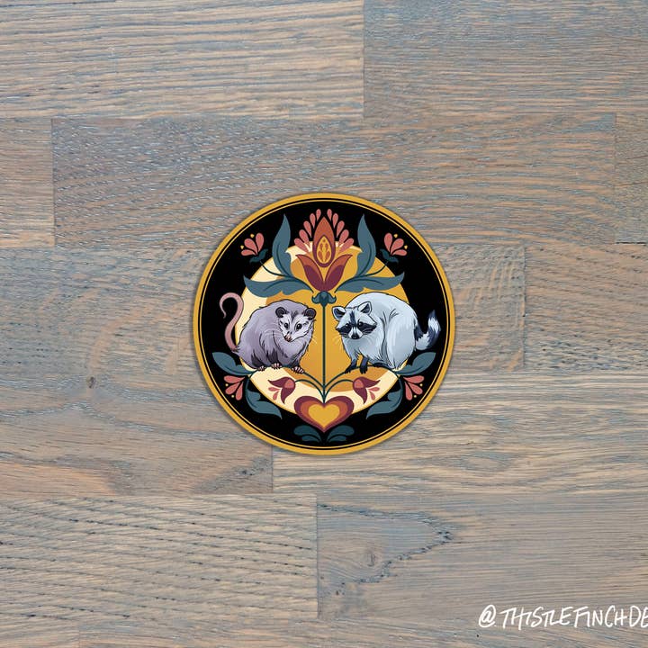 Thistle Finch Designs - Wholesale Sticker - Raccoon & Opossum Hex Sign PA Dutch Vinyl Sticker1