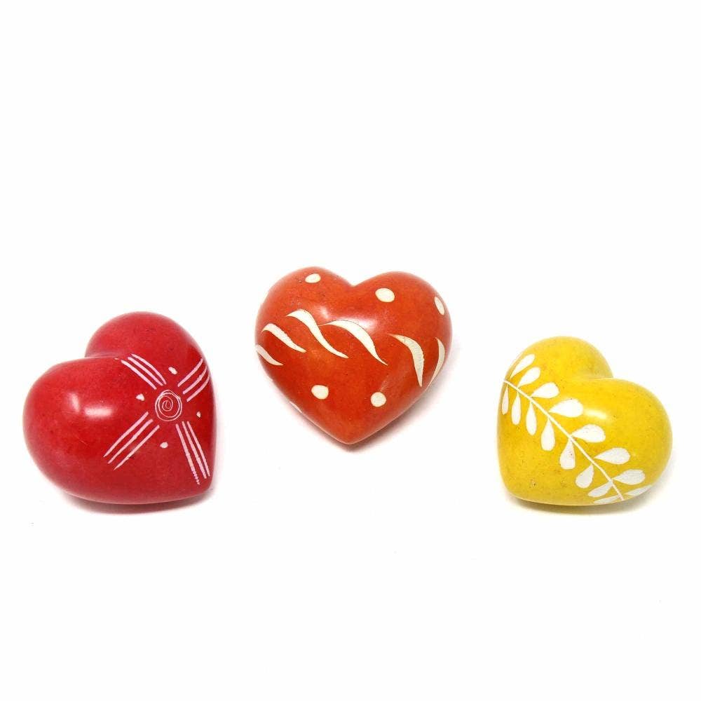 Global Crafts - Wholesale Decorative Tabletop Object - Soapstone Hearts in Assorted Colors with Designs- Set of 101