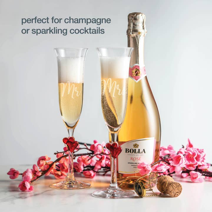 Alpine - Wholesale Champagne flute - Bride & Groom Champagne Flutes Red Hearts Glasses (Set of 2)15