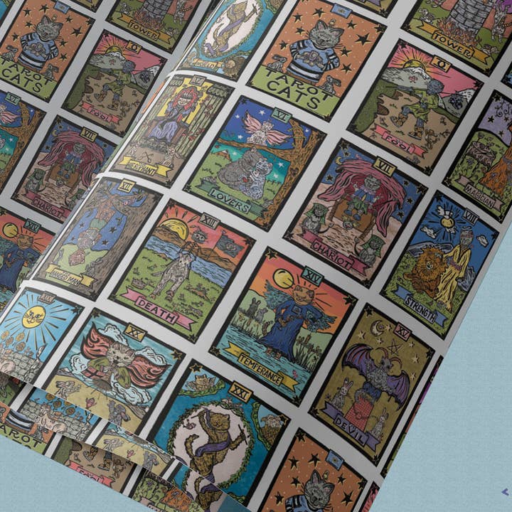 Block21Prints - Wholesale Flat Wrap - Tarot Cats Wrapping Paper - Single Sheet - Mystical3