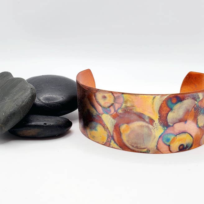 Covaly Artisan Jewelry - Wholesale Cuff Bracelet - Medium Flame Paint Copper Cuff