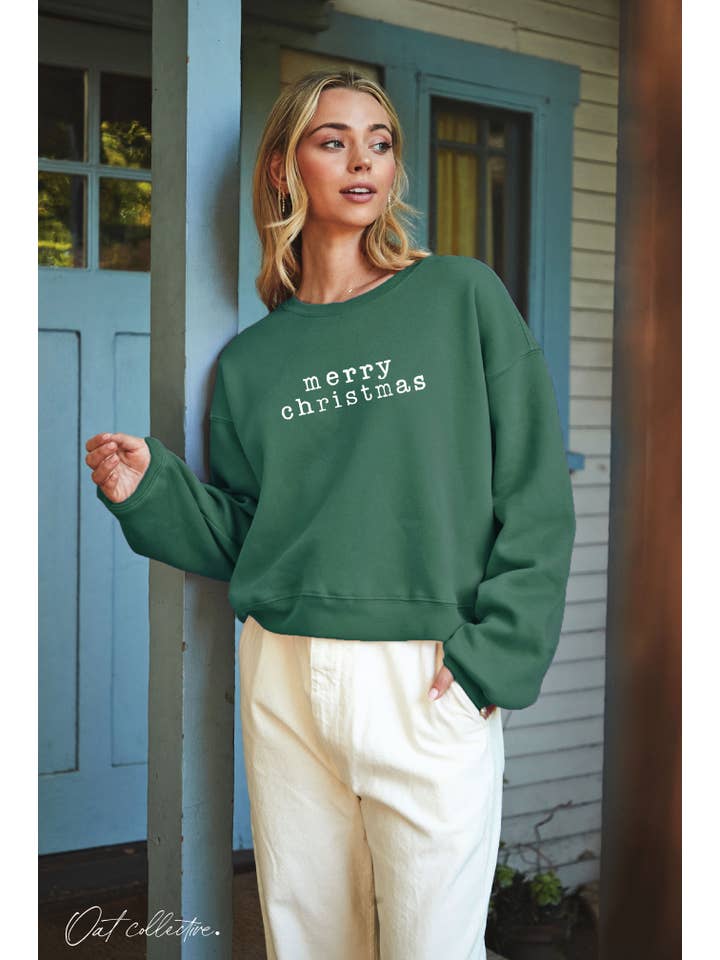 OAT COLLECTIVE - Wholesale Graphic Sweatshirt - Women's - MERRY CHRISTMAS Mid Cropped Graphic Sweatshirt2