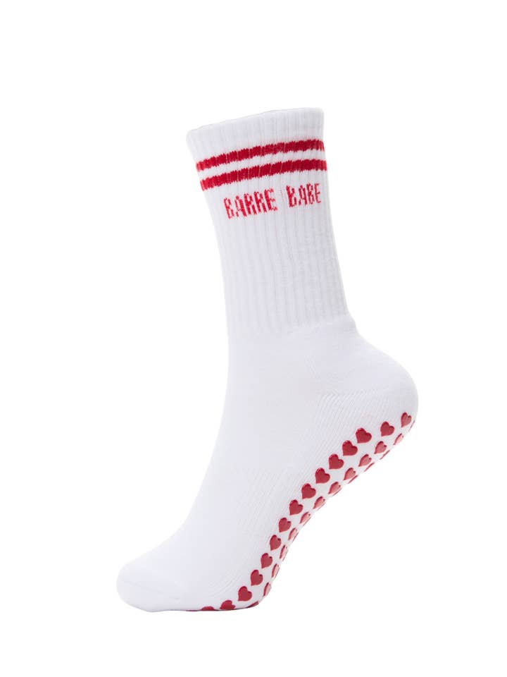 White Barre Babe Grip Socks for wholesale on Faire6