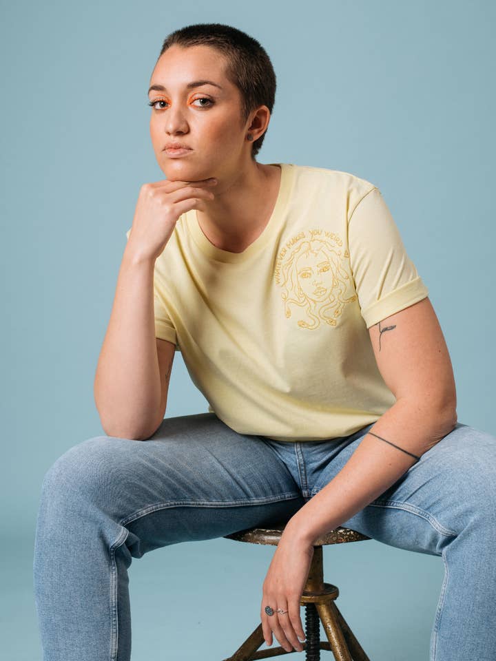 WEIRD - Pastel Yellow Embroidered T-shirt for wholesale by couleur(e)s