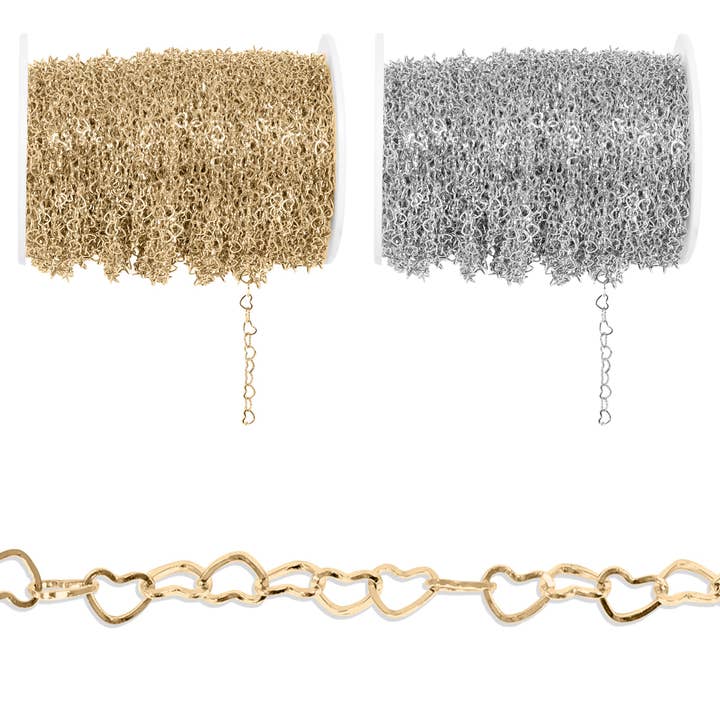 WJW - Wholesale Link & Chain Necklace - 18K Gold PVD Stainless Steel Heart Chain - By The Foot / SPL1031