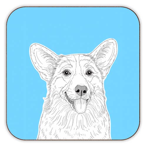 Sottobicchieri «Corgi Portrait» su sfondo blu per la vendita all'ingrosso da parte di ART WOW