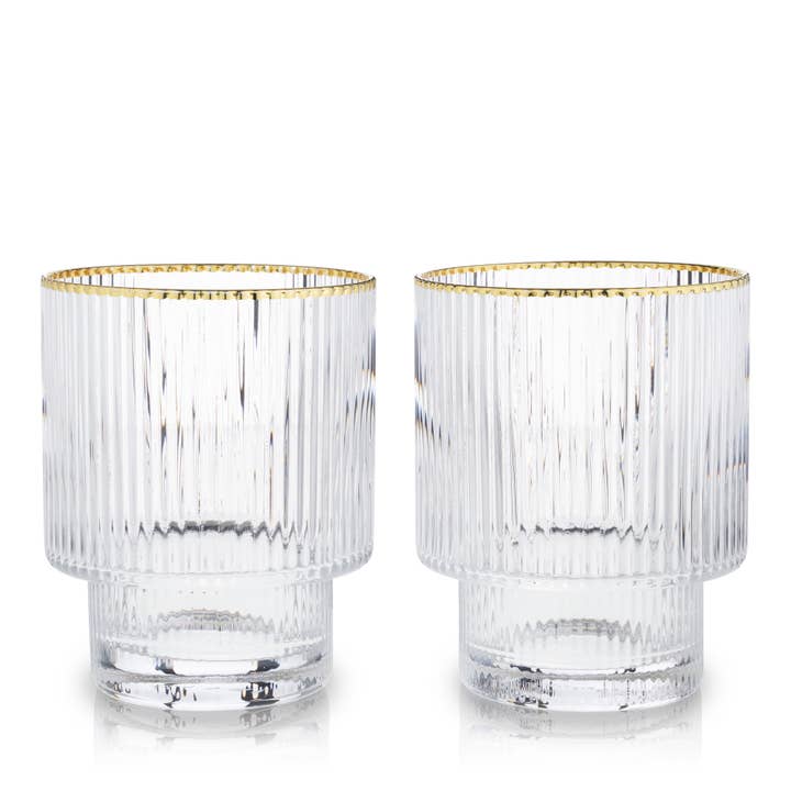 Viski - Wholesale Cocktail/Liquor Glass - Deco Meridian Gold-Rimmed Whiskey Crystal Tumblers