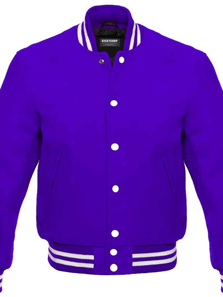 Melton Wool Varsity Jacket Letterman Jacket, Purple for wholesale by Kicky Imports LLC