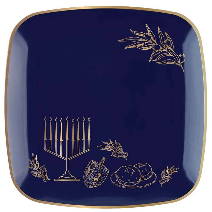 Chanukah Plastic Plates 9" - Navy - 10 Pack for wholesale by Ner Mitzvah