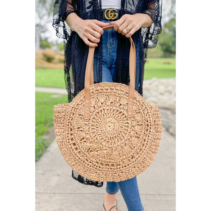 Tan Summer Straw Natural Beach Casual Lightweight Tote Bag for wholesale on Faire3