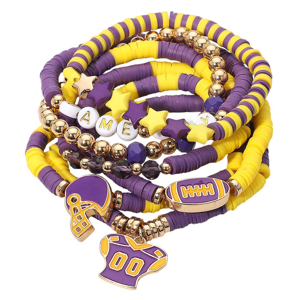 Boho Grow Studio - Wholesale Beaded Bracelet - 7PC LSU Football Purple Gold Heishi Beaded Bracelets Set0