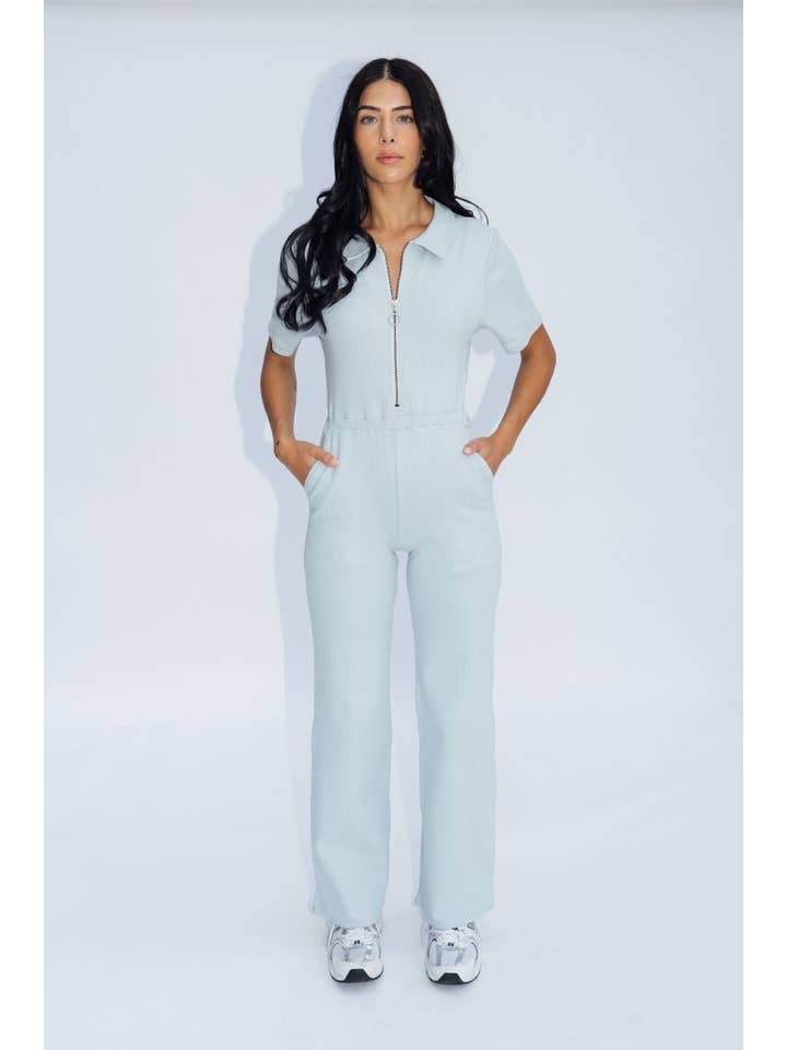 Wildflo Studio - Wholesale Jumpsuit - Women's - Ribbed Polo Jumpsuit Silver
