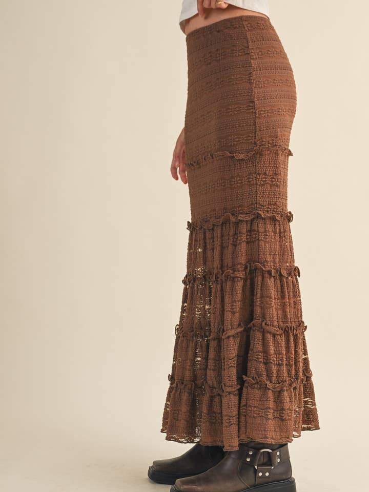 &MERCI - Wholesale Skirt - Women's - LACE TIERED RUFFLE TRIM MERMAID MIDI SKIRT MSK439511