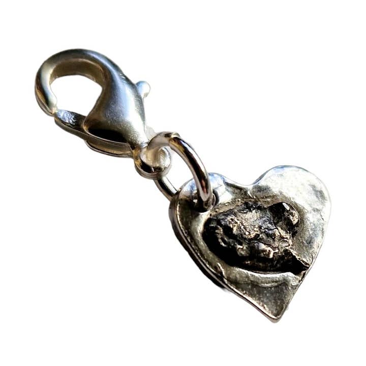 Ciondolo a forma di cuore in argento massiccio con meteorite in ferro per la vendita all'ingrosso da parte di Jurassic Jewellery