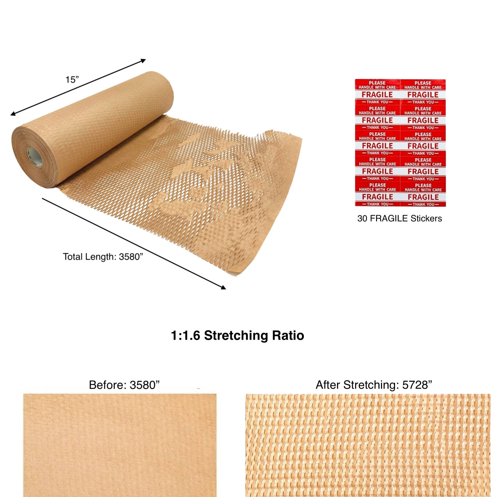 Kis Paper - Vente Rouleau de papier cadeau - Rouleau de papier d'emballage en nid d'abeille, 2 pièces, 15 x 35,80 pouces2