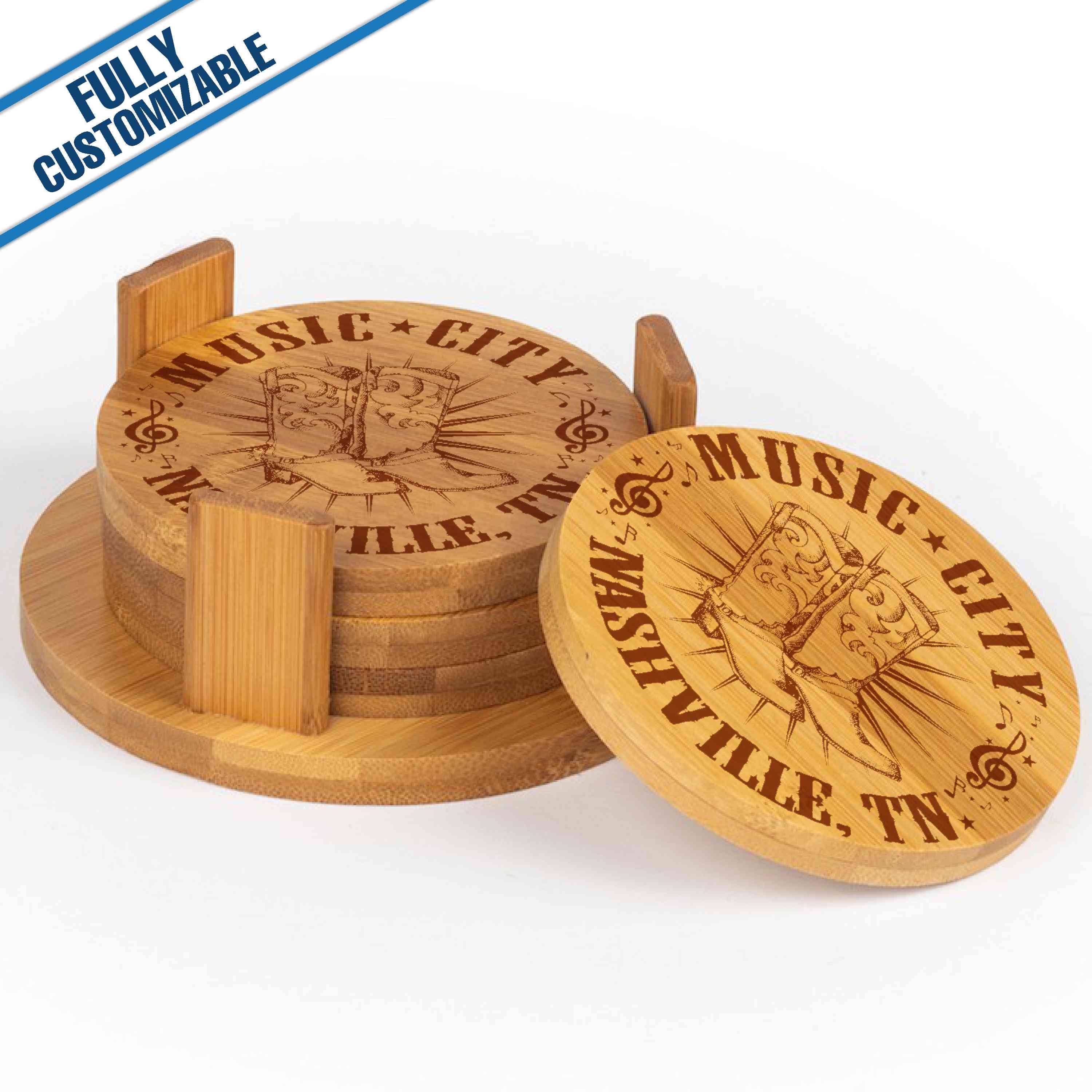 GiftWorksPlus - Wholesale Coasters - Engraved Bamboo 4 Coasters Set Fully Customizable1