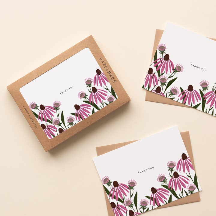 Pink Flowers Thank You Card | Greeting Card | Box Set for wholesale by HAZELMADE® Tea Towels + Gifts