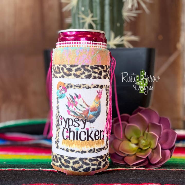 Slim Gypsy Chicken Fringe Koozie for wholesale by RAD Wholesale