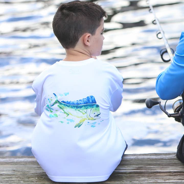 White Caloosa Kids "Mahi" UPF 50 Ultra Comfort Shirt for wholesale on Faire