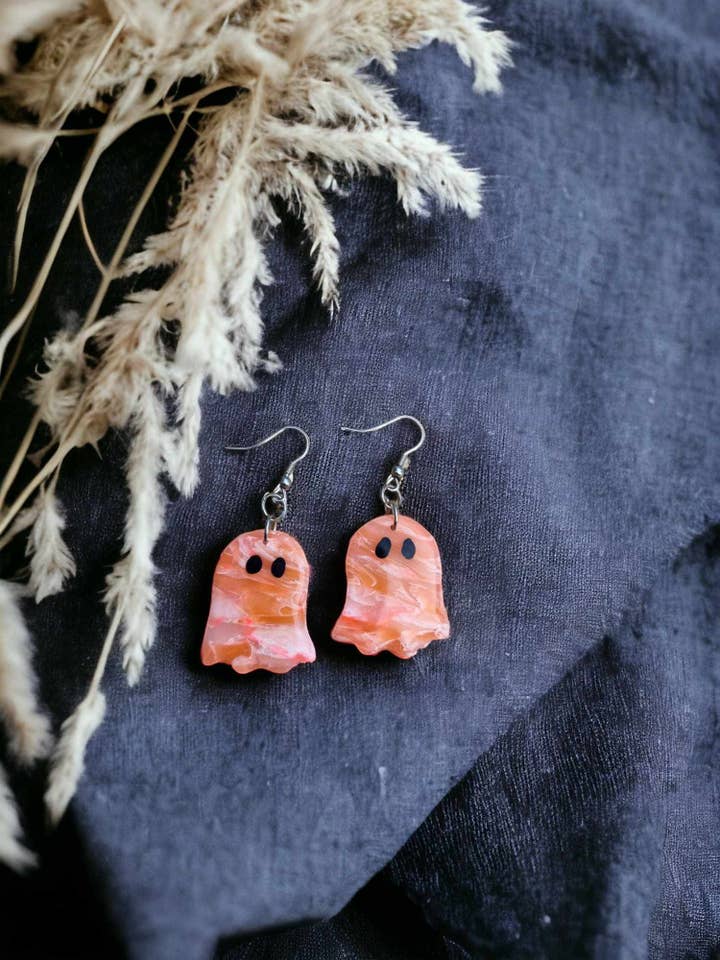 Pink marble ghost earrings for wholesale by AviayaDesign