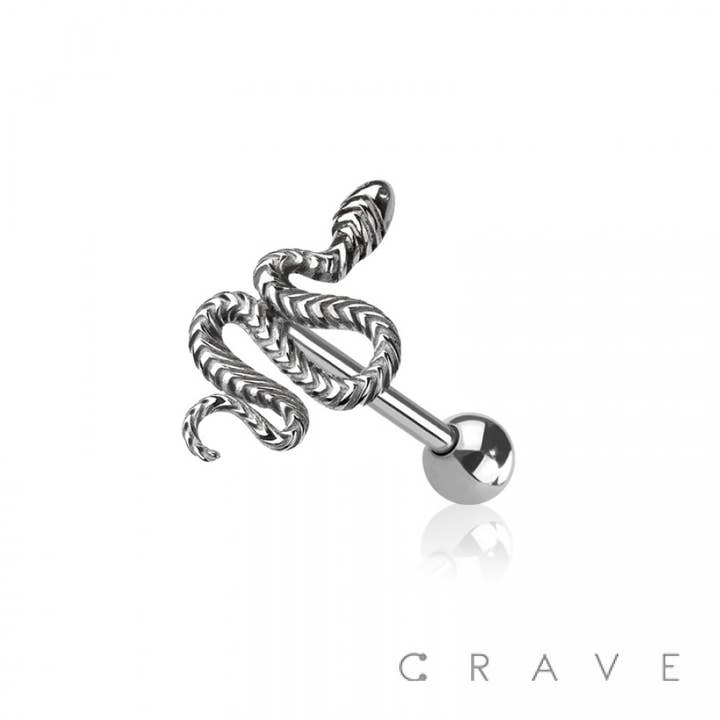 BARBELL À LANGUETTE SNAKE EN ACIER CHIRURGICAL 316L pour la vente par CRAVE BODY JEWELRY