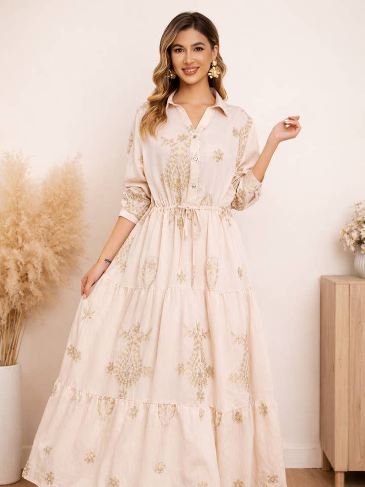 Vestido bordado con cuello y volantes en capas para venta al por mayor de Lucy Sparks