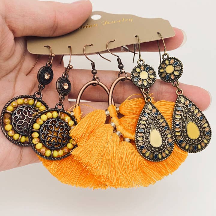 Mio Queena - Wholesale Jewelry Set - Bohemian 3 Pairs/set Earrings in Different Styles -BJ0