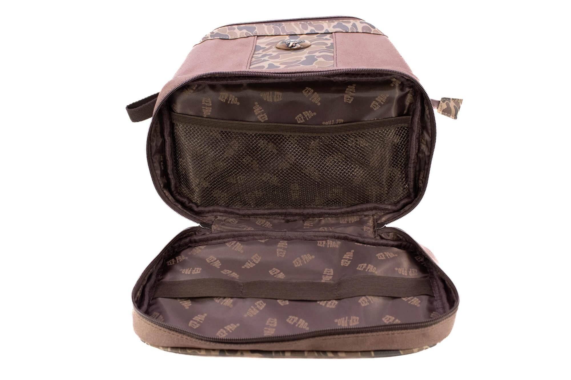 Shot Shell Brown Waxed Canvas Old School Camo Men's Toiletry Dopp Bag. for wholesale on Faire3
