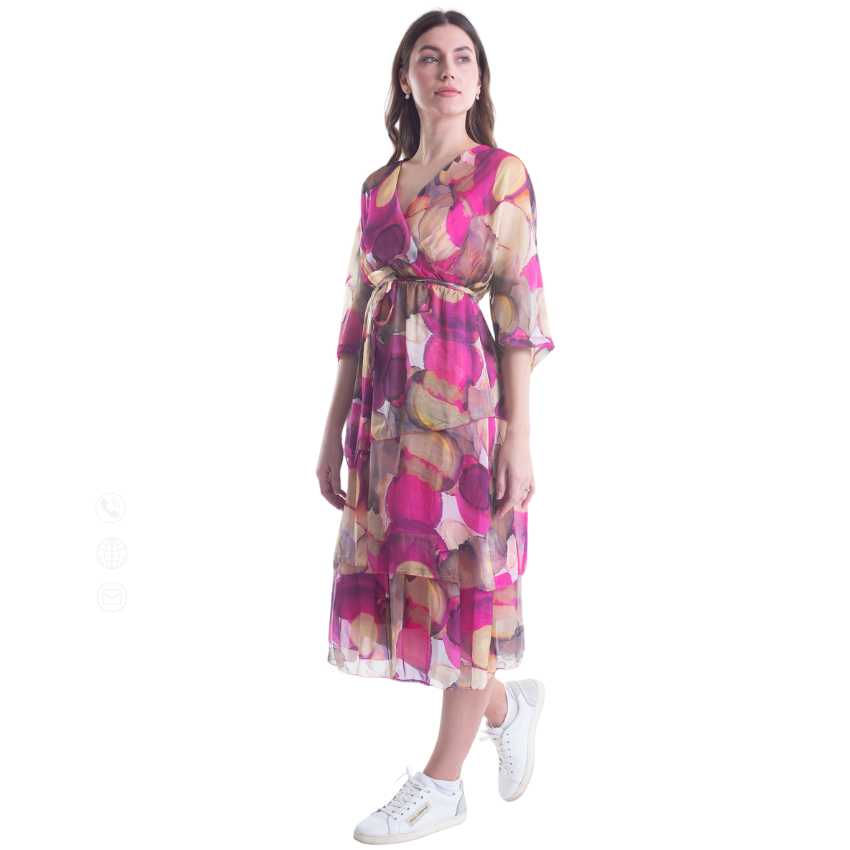 VeraMay - Vendita all'ingrosso Vestito - Donna - Abito floreale rosa in seta italiana VeraMay, modello 61711