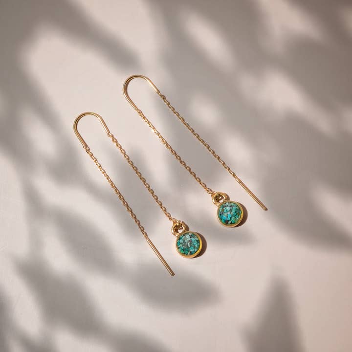 Cameoko - Wholesale Dangle earrings - Threader Hook Chain Earrings with crushed gem accent 1