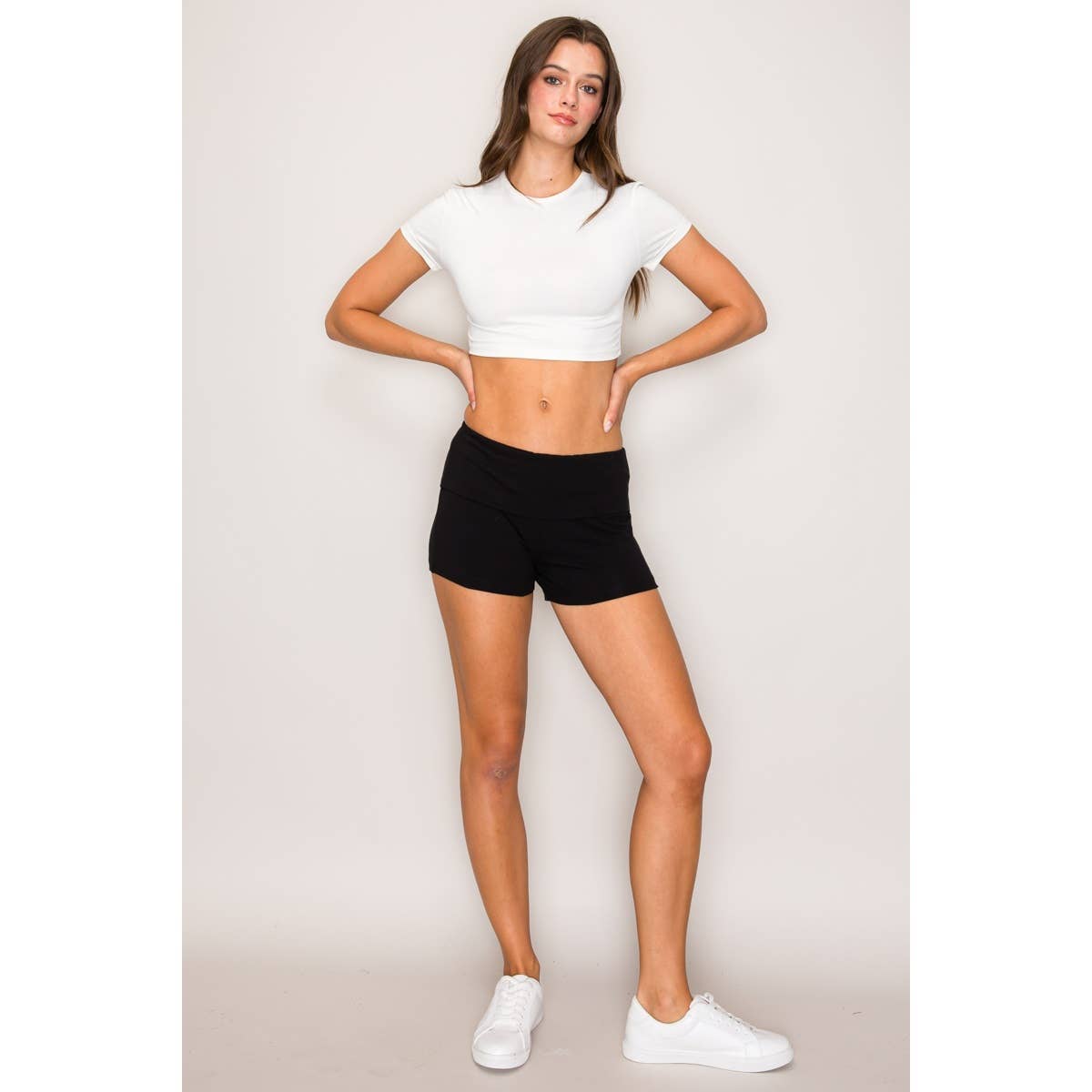 Popular 21 - Wholesale Shorts - Women's - Cotton Bike Shorts with Fold over Waist Band3