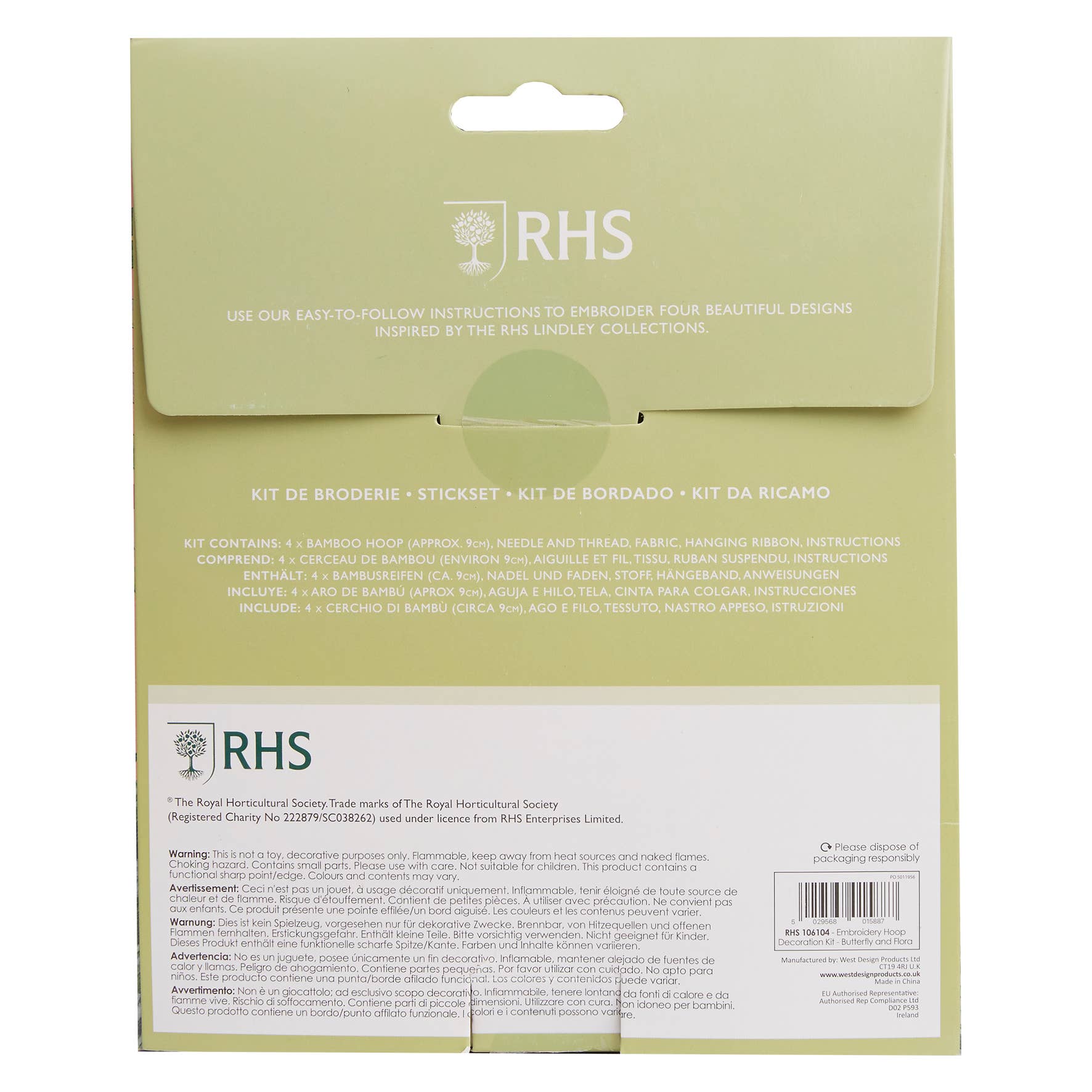 West Design Products - Wholesale Embroidery/Cross Stitch Supplies - RHS Embroidery Hoop Decoration Kit, 4 Pack Butterfly & Flora1