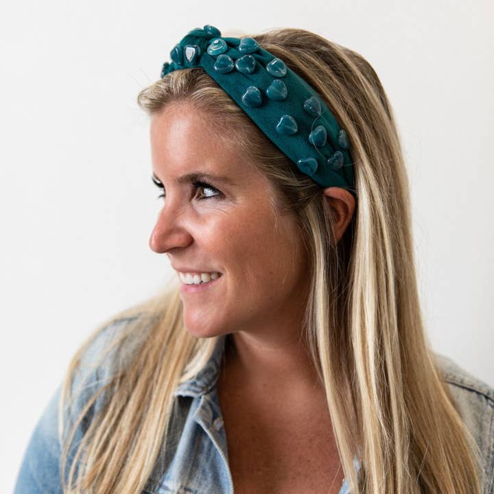Headbands of Hope | One Purchased One Donated - Wholesale Fashion Headband - Women's - Stone Quartz Traditional Knot Headband - Teal | Soft Felt